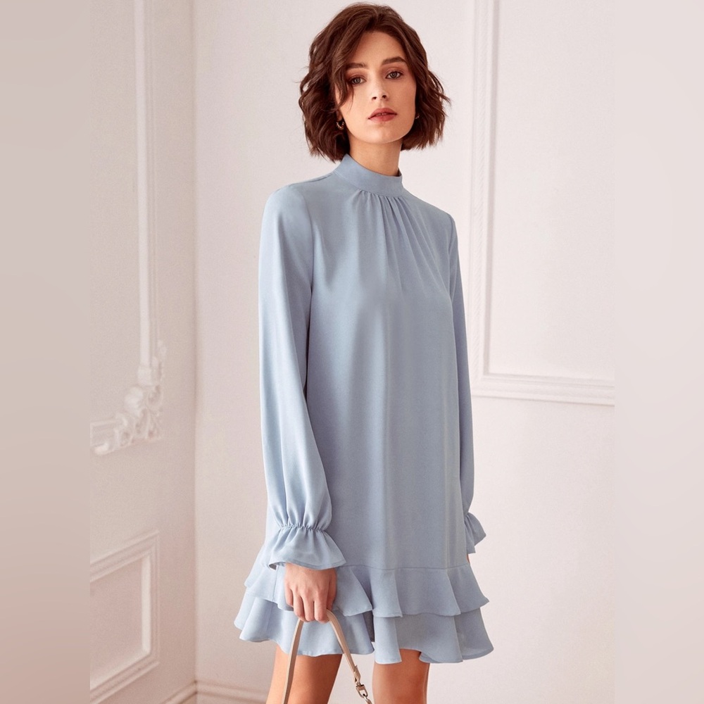 Mock Neck Layered Hem Dress
